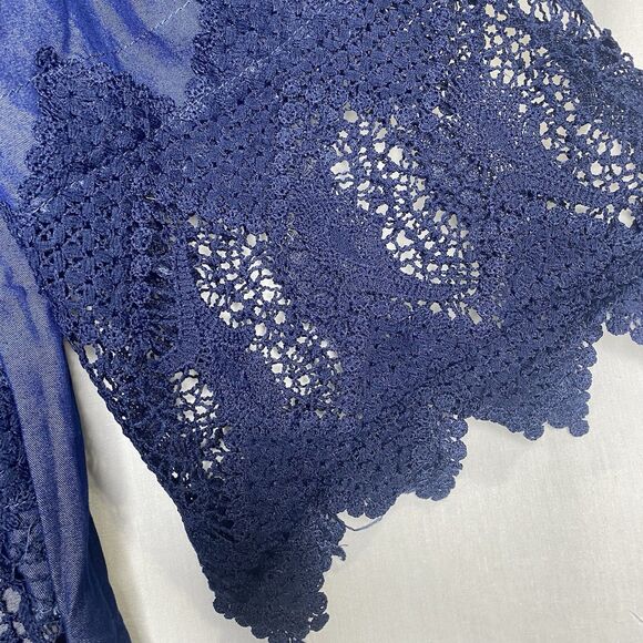 UNIQUE SPECTRUM Blouse Lace Trim 3/4 Sleeve Off Shoulder Gypsy Womens 1X Blue - Picture 8 of 9
